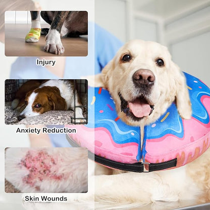 SCENEREAL Dog Cone Alternative After Surgery Donut Collar, Soft Pet Recovery Pillow Collar for Medium Large Dogs, Inflatable Adjustable Neck Collars to Prevent Licking, Donut M