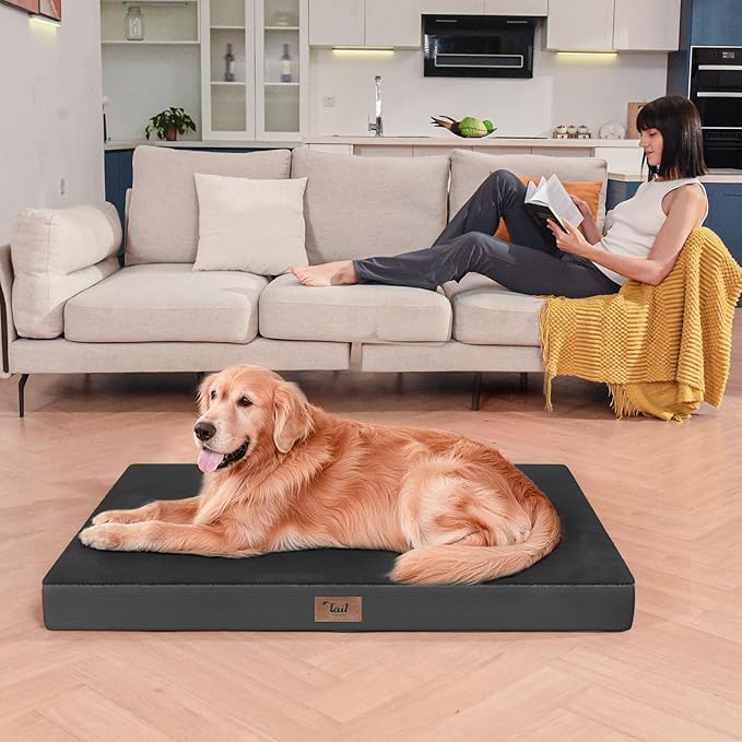 Plush Dog Bed for Medium Dogs, Waterproof Dog Crate Mat Orthopedic Egg Crate Foam Pet Bed with Washable Removable Oxford Cover, Black