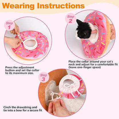 Cat Cone Collar Soft, Comfortable Cat Donut Collar After Surgery, Adjustable Elizabethan Recovery Collars & Cones to Stop Licking, Lightweight Neck Collar Soft Cone for Cats Kitten (Pink, Small)