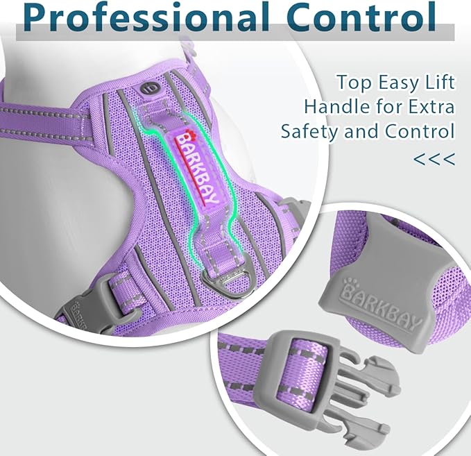 BARKBAY Dog Harness No Pull with ID Tag Pocket - Heavy Duty, Reflective, Easy Control for Large Dogs(Violet Purple,L)