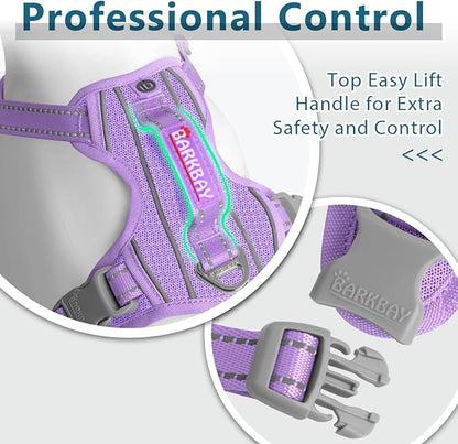 BARKBAY Dog Harness No Pull with ID Tag Pocket - Heavy Duty, Reflective, Easy Control for Large Dogs(Violet Purple,L)