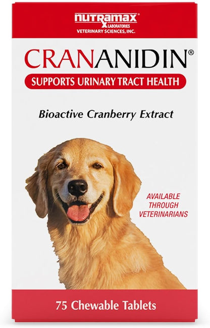 Nutramax Crananidin for Dogs, Urinary Tract Health and Bladder Health Support, Cranberry Supplement for Dogs of all Breeds and Sizes, Chewable Tablets, 75 Count