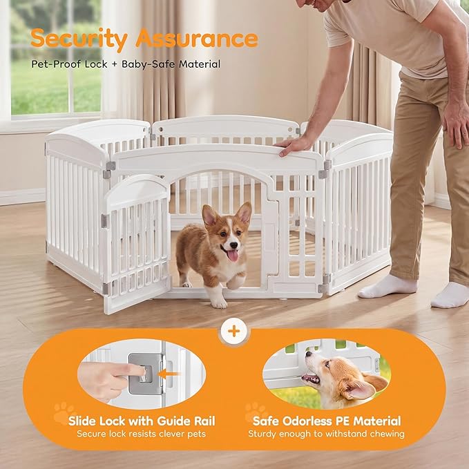 NEWBULIG Dog Playpen 6-Panel, 24IN Puppy Playpen, Stable Dog Play Pen Indoors/Outdoor with Secure Locking Door, Plastic Pet Fence for Small & Medium Dogs