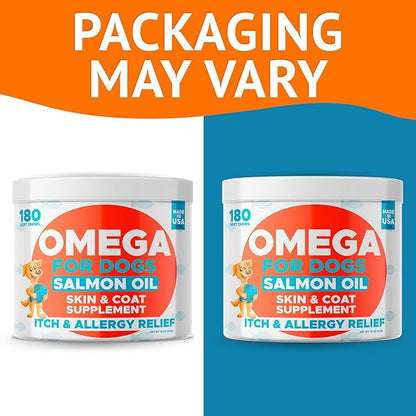 Omega 3 Alaskan Fish Oil Treats for Dogs (360 Ct) - Dry & Itchy Skin Relief + Allergy Support - Shiny Coats - EPA&DHA Fatty Acids - Natural Salmon Oil Chews - Alaskan Salmon Flavor