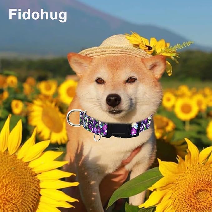 Martingale Collar for Dogs with Buckle Adjustable Nylon Slip No Pull Anti Escape Training Dog Collars (Purple Floral, Large)