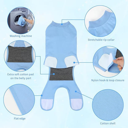 2 Packs Breathable Cotton Dog Recovery Suit for After Neuter Spay Abdominal Wounds Protector, Professional Anti-Licking Onesies for Male Female Pets Surgery Bandages, L Black Blue Pure