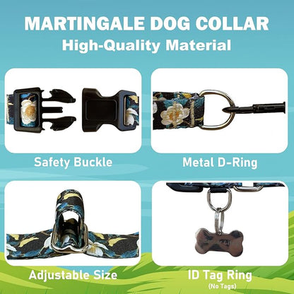 Martingale Collar for Dogs Floral Dog Collars for Small Medium Large Dogs with Buckle Adjustable Soft Nylon Dog Collar (Luxury Golden Flowers, Large)