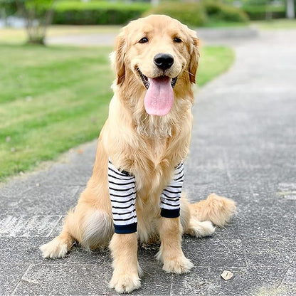 HDKUW Dog Elbow Protector, Dog Front Leg Recovery Sleeve for Prevent Licking Wound, Elbow Sleeves with Mesh Pad for Medium Large Dogs Stripe XL