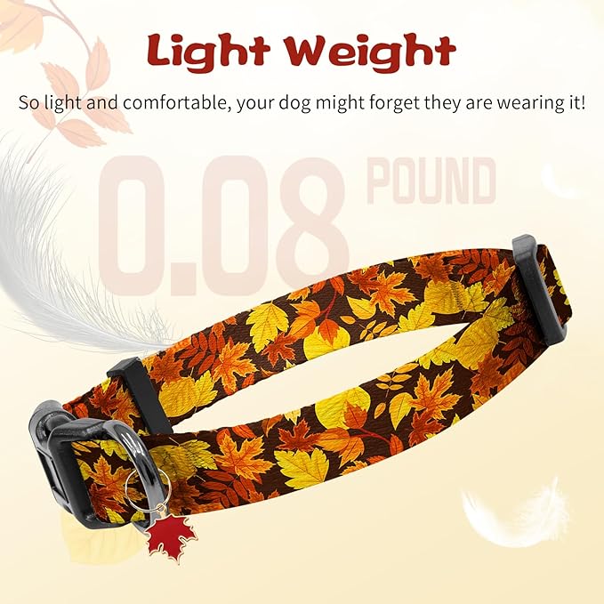 Kazazoo Dog Collar Cute and Soft Nylon Puppy Collar for Boy and Girl, Adjustable Dog Collars for Medium Large Dogs, Maple Leaf-L