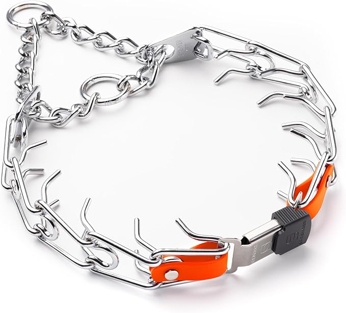 Herm Sprenger Chrome Plated Steel Dog Collar with Quick Release ClicLock Buckle O-Ring Biothane Insert Training Collar Made in Germany (Hunter Orange, 25in x 4.0mm(Neck Size up to21-22in))