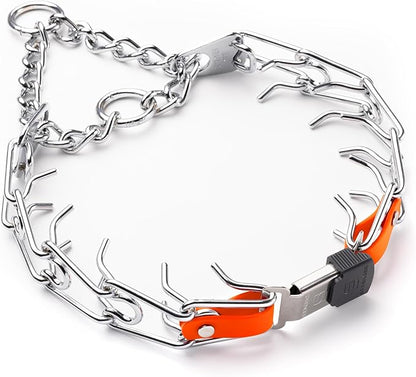 Herm Sprenger Chrome Plated Steel Dog Collar with Quick Release ClicLock Buckle O-Ring Biothane Insert Training Collar Made in Germany (Hunter Orange, 25in x 4.0mm(Neck Size up to21-22in))