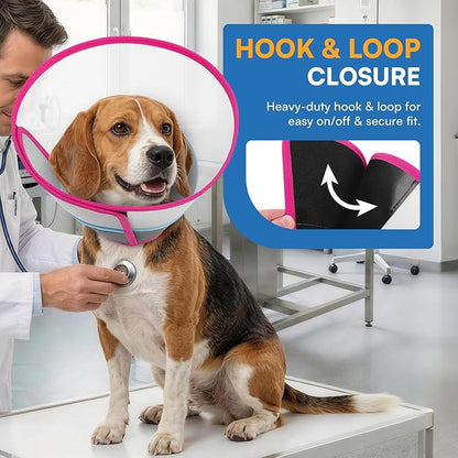 Queenmore Dog Cone - Soft Cone for Dogs to Stop Licking Transparent Elizabeth Recovery Collar for Large Dog Flexible Plastic Cones for Dogs After Surgery, Normal Eating and Drinking, Rose Red Large