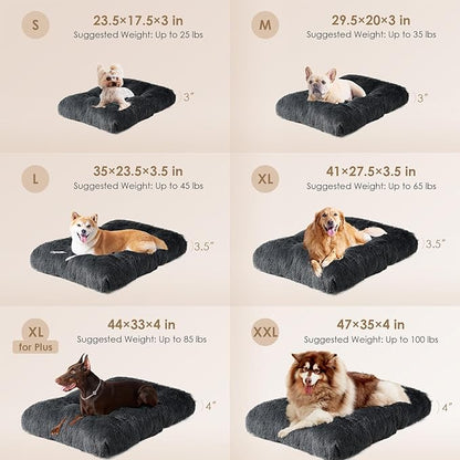 EHEYCIGA Fluffy Dog Crate Bed for Extra Large Dogs, Plush Faux Fur XLP Pad, Calming Anti Anxiety XL Plus Bed for Crate, Washable Soft Warm Dog Mat with Non-Slip Bottom, Dark Grey