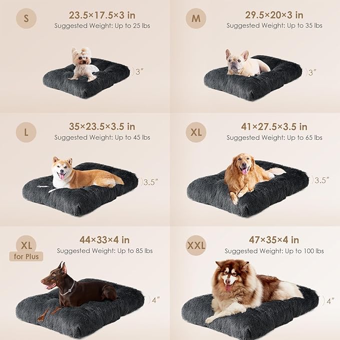 EHEYCIGA Fluffy Dog Crate Bed for Large Dogs, Plush Faux Fur Crate Pad, Calming Anti Anxiety Large Dog Bed, Washable Soft Warm Mat with Non-Slip Bottom, Dark Grey