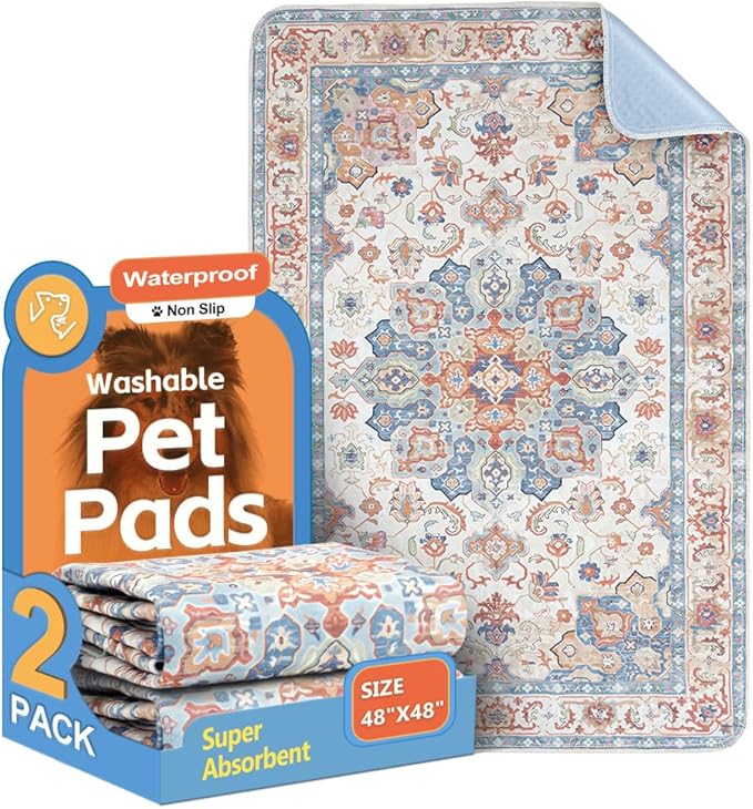 Washable Pee Pads for Dogs 2 Pack Reusable Puppy Training Pads 48"x48" Super Absorbent Waterproof Dog Training Pads, Non-Slip Potty Pads Whelping Pads Litter Mat Pet Supplies - Orange/Mix