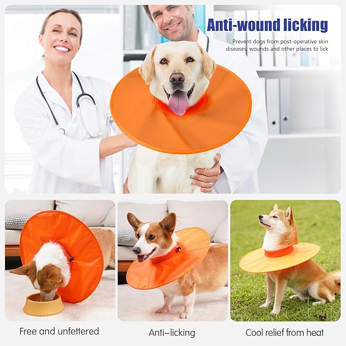 Dog Recovery Collar,Dog Soft Cone Collar Alternative After Surgery,Adjustable,Breathable E Collar for Large/Medium/Small Dogs Cats,Orange M