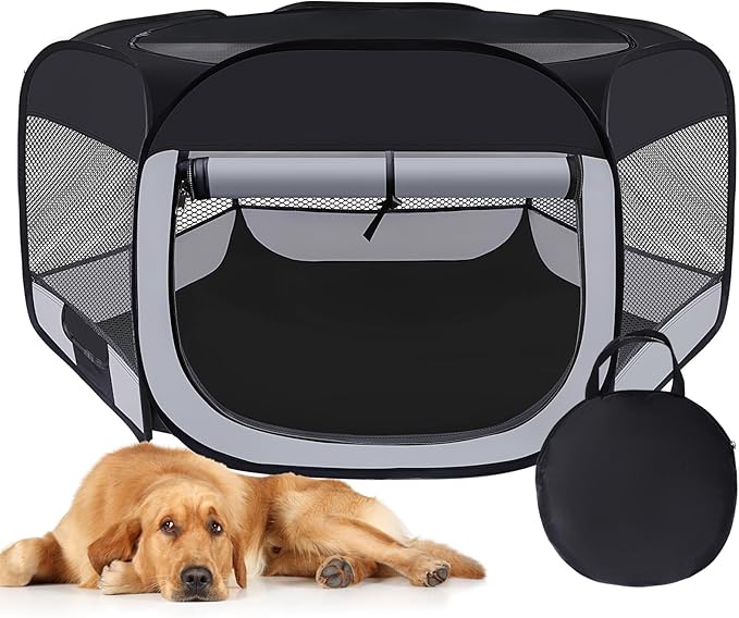 Dog Cat Playpen,Portable Pet Puppy Playpen,Rabbit Puppy Dog Play Pen for Indoors,Dogs Tent for Indoor Cats,Kitten Playpen,Collapsible Small Cats Crate Cage for Small Dogs with Carrying Case(Grey, M)