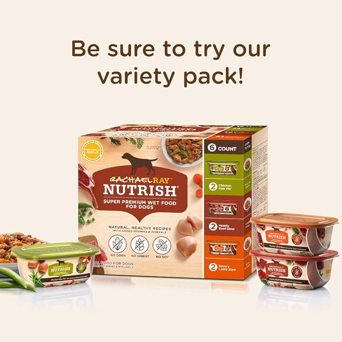 Nutrish Wet Dog Food Chicken Muttballs with Carrots, Rice Pasta & Spinach, No Corn, Wheat or Soy, 8 oz. Tub (Pack of 8) (Rachael Ray)