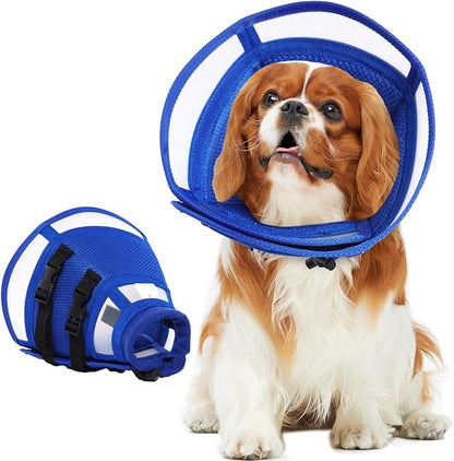 Dog Cone Alternative for Small Dogs to Stop Licking | Adjustable Recovery Cone Collar for After Surgery & Wounds, Lightweight & Comfortable Elizabethan Protective E-Collar (Blue, M)
