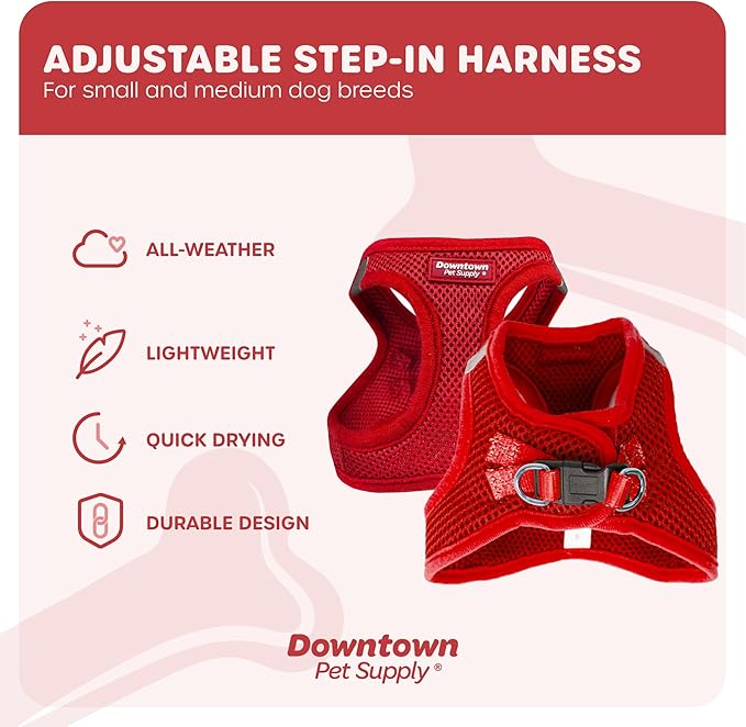 Downtown Pet Supply Step-in Dog Harness – No Pull, Adjustable Padded Mesh with Reflective Trim, Secure Buckle Strap – Comfortable & Breathable Small Dog Harness, X-Small, Red