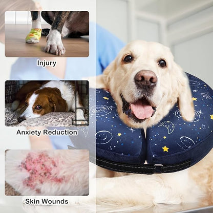 SCENEREAL Dog Cone Alternative After Surgery Donut Collar, Soft Pet Recovery Pillow Collar for Medium Large Dogs, Inflatable Adjustable Neck Collars to Prevent Licking, Planet Print E-Collars XL