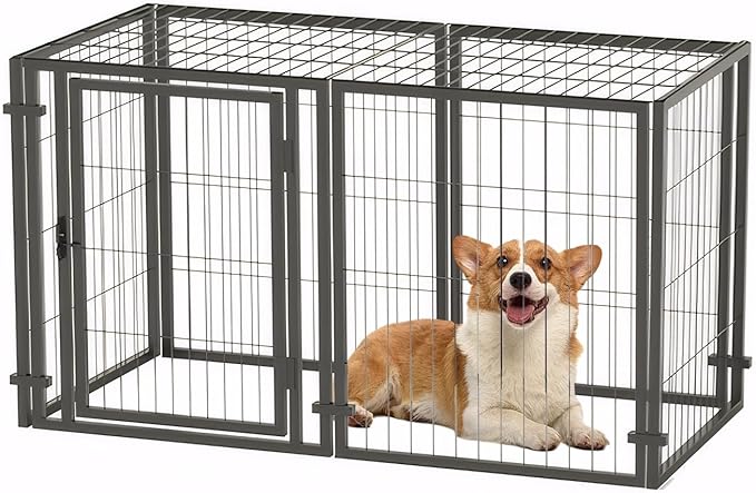 TERRUPEX47.2 Inch Dog Crate Playpen 2-in-1, Heavy Duty Metal Pet Kennel with Removable Tray & Anti-Rust Coating, Portable Dog Cage for Large Medium Dogs, Indoor Outdoor Home Travel Use