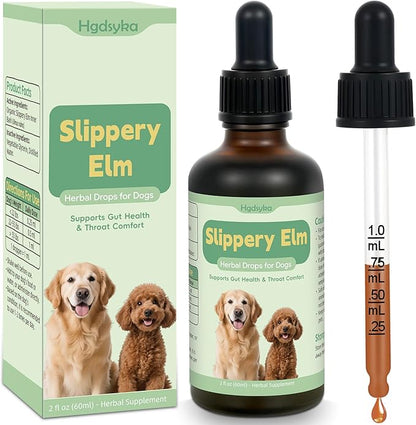 Slippery Elm for Dogs, Organic Slippery Elm Inner Bark Extract Drops for Sensitive Stomach Dogs, Support Digestive Tract Gut Lining Throat Health Bowel Function, Herbal Liquid Formula 2 Fl Oz