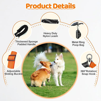 Double Dog Leash - 360°Swivel Tangle Free Splitter Attachment, 1 Rope with Handle, 2 Dogs Multi-Functional Leash, for Outdoor Walk Train Small Medium Large Two Pet, Orange