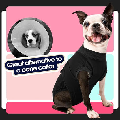 FUAMEY Dog Recovery Suit Male,Dogs Surgery Neuter Suits Puppy Spay Shirts for Female Protect Dog's Skin Anti Licking Abdominal Wounds Doggie Onesie Pet Bodysuit Alternative to Cone Black XL