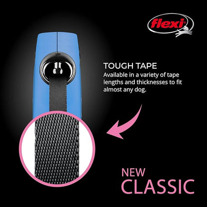 FLEXI New Classic Tape Retractable Dog Leash for Medium Dogs Upto 55 lbs. – 16 ft., Blue | Tangle Free Pet Walking Leash with One-Handed Brake, Pause, Lock|German Quality Product