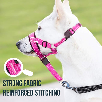 GoodBoy Dog Head Halter with Safety Strap - Stops Heavy Pulling On The Leash - Padded Headcollar for Small Medium and Large Dog Sizes - Head Collar Training Guide Included (Size 3, Pink Nylon)