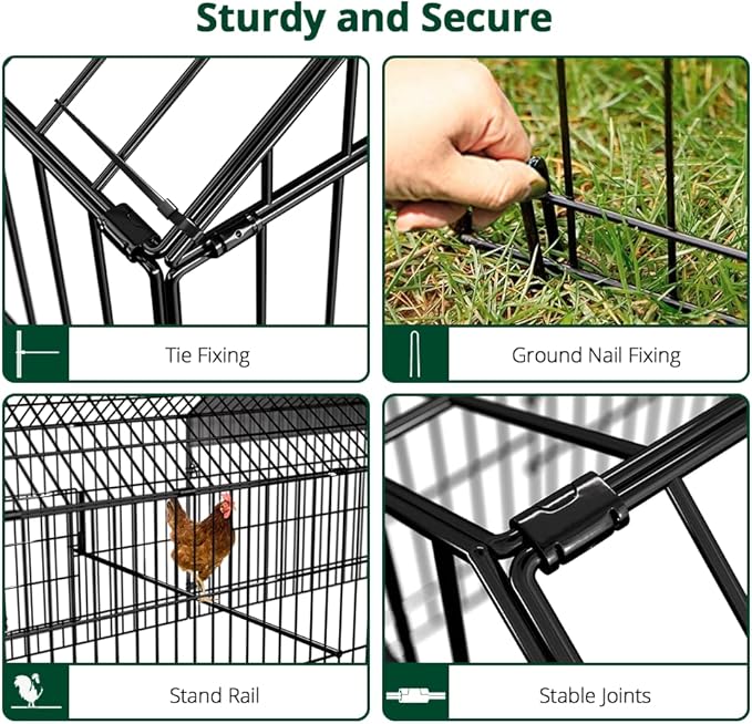 PawGiant Chicken Coop, Chicken Run Pen for Yard with Cover Outdoor Metal Portable Chicken Tractor Cage Enclosure Crate Outside for Small Animals Duck Rabbit Hen 86"×40"