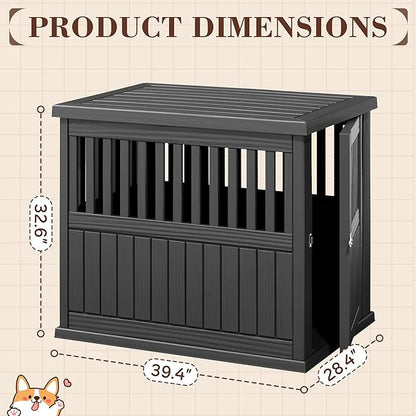 Fancyango 40-Inch Heavy Duty Dog Crate Furniture Lockable Indoor Outdoor Kennel & End Table for Small/Large Dogs Decorative Plastic Pet Cage in Black