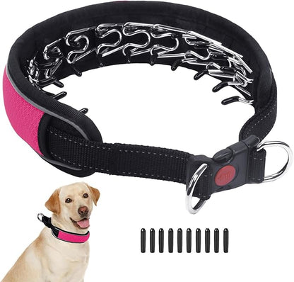 Martingale No Pull Dog Collar for Large Medium Dogs Training Walking, Heavy Duty Nylon Reflective Adjustable Anti Pull Slip Collar with Buckle L Hot Pink