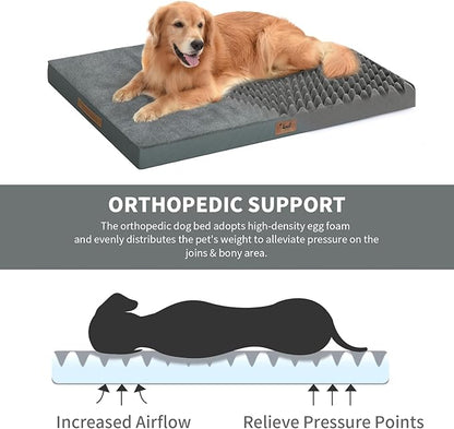 Comfort Dog Bed for Small Dogs & Cats, Waterproof Dog Crate Mat Orthopedic Egg Crate Foam with Washable Removable Cover, Gray