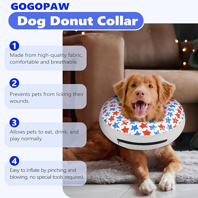 Inflatable Dog Cone Collar to Stop Licking, Soft Neck Donut Collar After Surgery, Adjustable Recovery Cone for Small Medium Large Dogs (Star,S)