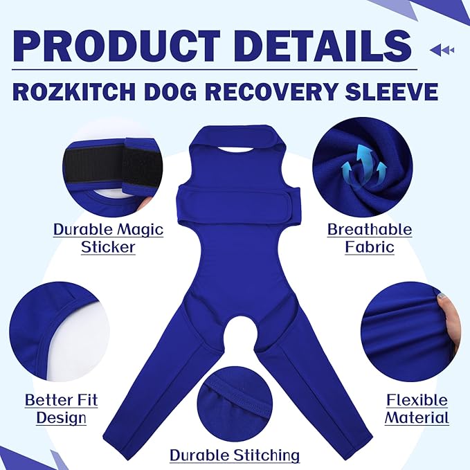 ROZKITCH Dog Leg Sleeve to Stop Licking Rear Leg for Right Left, Pet Anti Licking Wound Elbow Protector, Dog Recovery Suit Cone Collar Alternative for Sprain ACL CCL Arthritis Joint Care Blue L