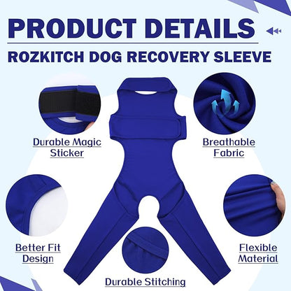ROZKITCH Dog Leg Sleeve to Stop Licking Rear Leg for Right Left, Pet Anti Licking Wound Elbow Protector, Dog Recovery Suit Cone Collar Alternative for Sprain ACL CCL Arthritis Joint Care Blue L