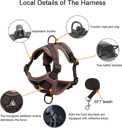SOLMOONY Small Dog Harness,Soft Mesh Puppy Harness and Leash Set,No Escape Cat Harnesses for Training Walking,Reflective Adjustable Puppy Vest for Small Medium Dogs, Cats (Brown, M)