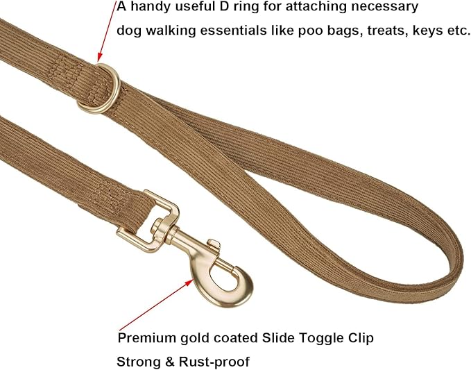 Soft Cotton Dog Leash, 5 Ft Heavy Duty Corduroy Dog Leashes with Gold Metal Hook for Small Medium Large Dogs,Small,Brwon