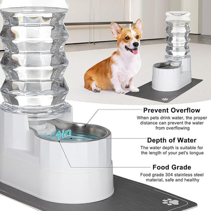 RIZZARI Large Water Dispenser for Dogs: 9L Automatic Stainless Steel Gravity Raised Pet Feeder with Specialized Brush and Triple Filter for Senior Pet Dogs with Neck Pain Garage Living Room