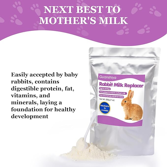 Rabbit Milk Replacer, Bunny Milk Replacement - High-Protein Formula for Newborn Bunnies & Orphaned Baby Rabbits, Supports Gut Health and Digestion (200 Grams)