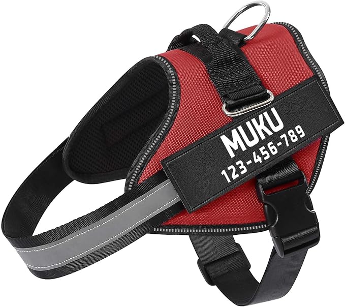 MUMUPET Custom Dog Harness Vest with 2 Personalized Name & Phone Patches, No Pull Reflective Adjustable with Handle, Soft Breathable Padding for Small Dogs (Red, XS)