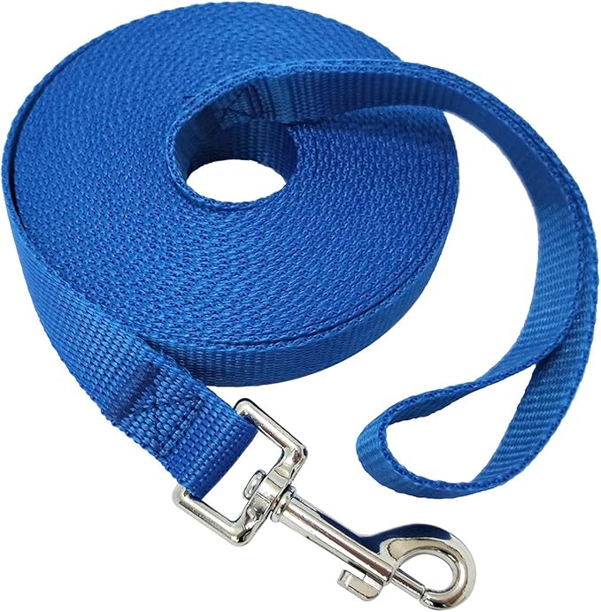 Nylon Training Dog Leash for Small Medium Large Dogs, 15ft 20ft 30ft 50ft Long Leash Dog/Puppy Lead for Obedience Recall Training, Camping (1" x 20ft, Blue)