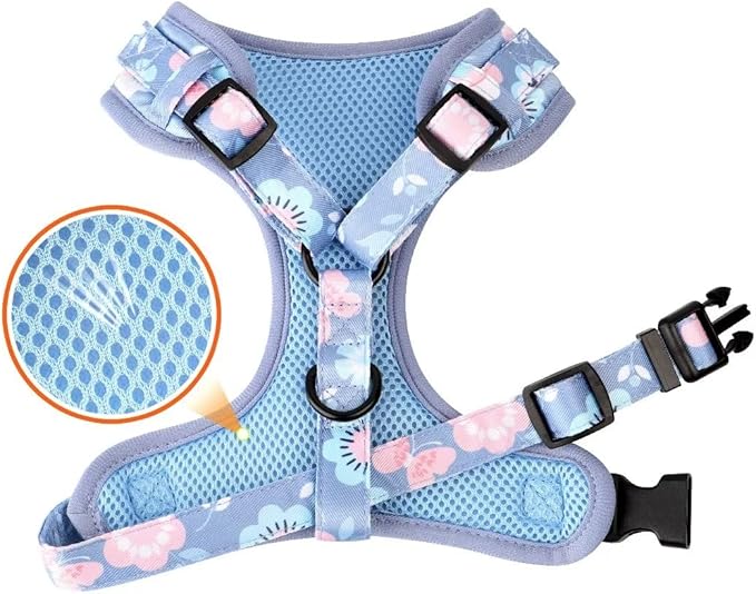 Beirui Cute Girl Dog Collars, Harnesses & Leashes Set - Adjustable Dog Collar and Leash Set with Flower - Soft Mesh Dog Vest Harness for Puppies Small Medium Dogs (Purple,S)