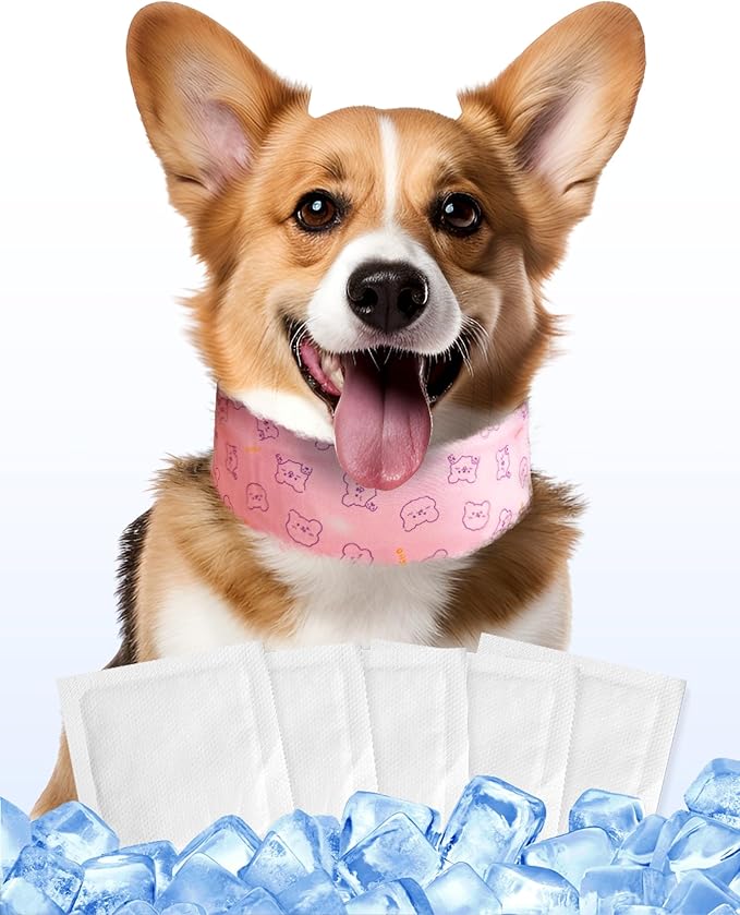 Hosiwei Dog Cooling Collar with Ice Packs - Adjustable Pet Cooling Bandana for Summer, Reusable & Freezable Neck Wrap Scarf for Dogs - Hot Weather Chill Out Accessory