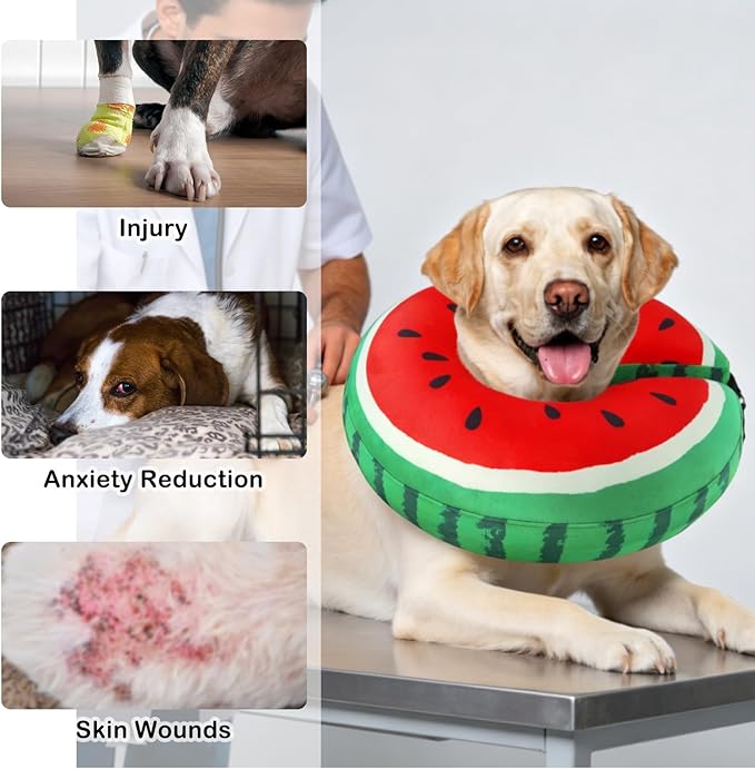 SCENEREAL Dog Cone Alternative After Surgery Donut Collar, Soft Pet Recovery Pillow Collar for Medium Large Dogs, Inflatable Adjustable Neck Collars to Prevent Licking, Watermelon L