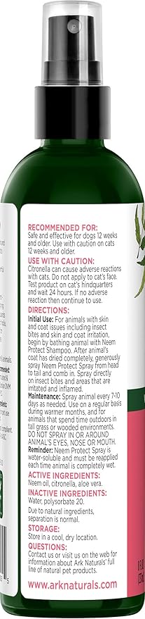 ARK NATURALS Neem Protect Spray, Relieves Itching and Irritation on Cats and Dogs, 8oz Spray Bottle,Whites & Tans (Pack of 2)