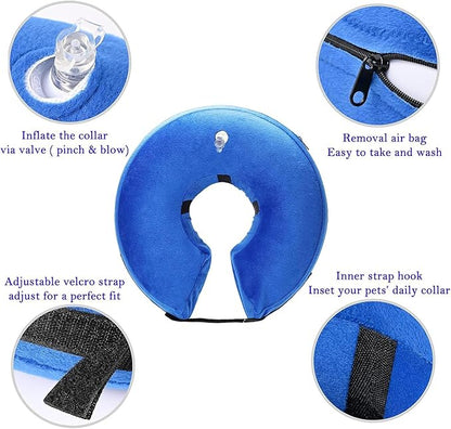 Inflatable Dog Cone Collar Soft Dog Recovery Collar Adjustable Pet Neck Protector After Surgery to Prevent Biting Licking