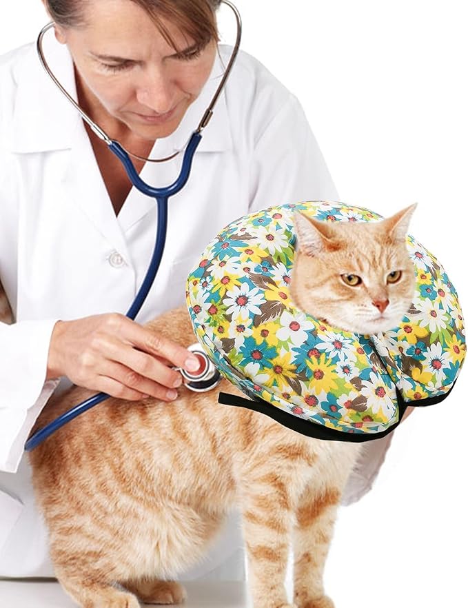Protective Inflatable Collar for Dogs and Cats - Soft Pet Recovery Collar Does Not Block Vision, Prevents Pets from Touching Stitches, Wounds and Rashes (Floral - 2, Neck 9" - 12")